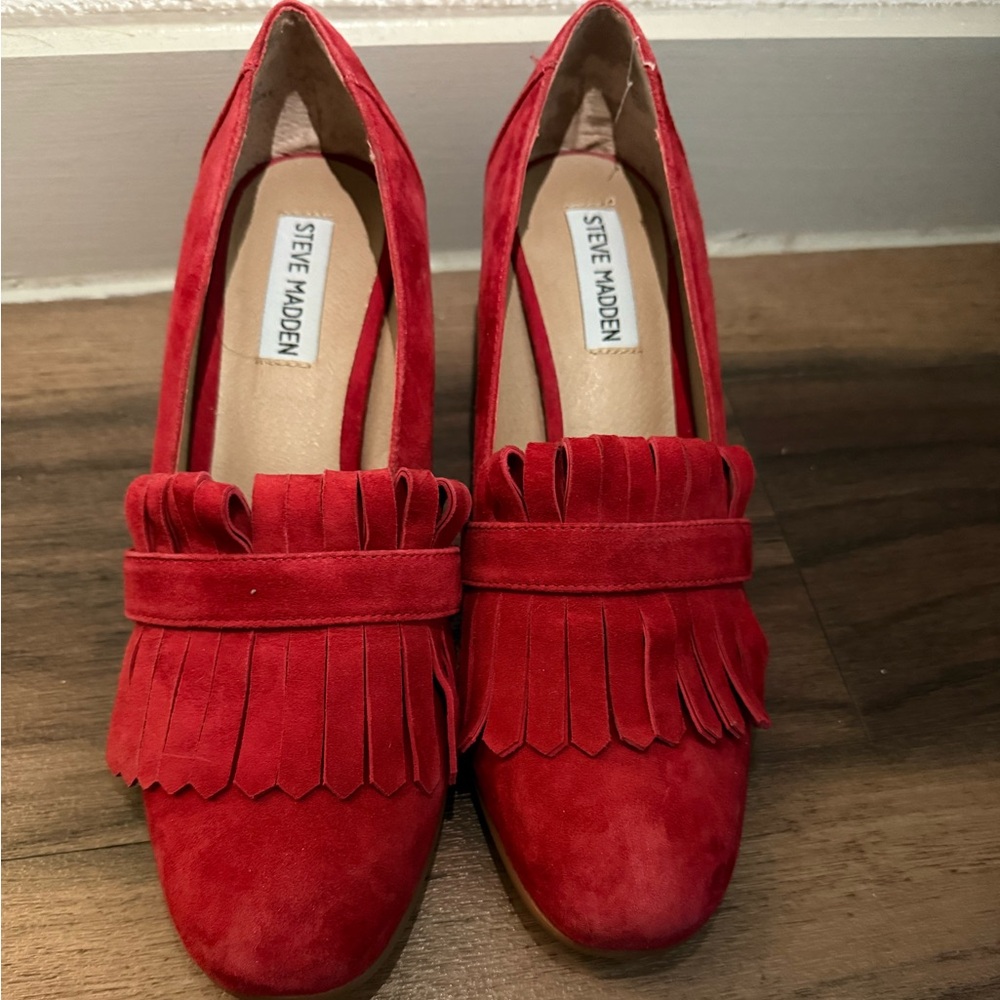 Steve Madden Red Fringe Loafers
